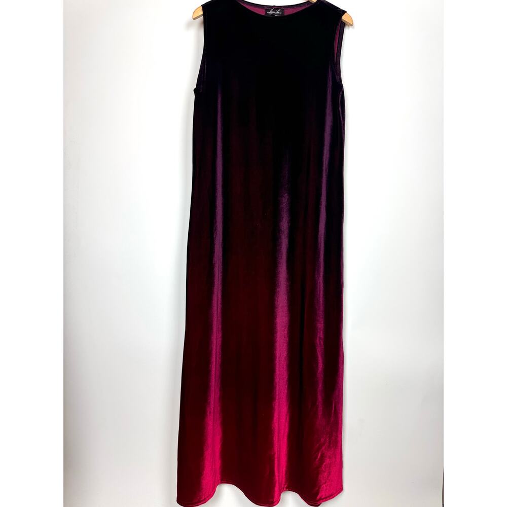 KATHIE LEE Velvet Maxi Dress Burgundy Red Ombre Sleeveless Size Medium Y2K